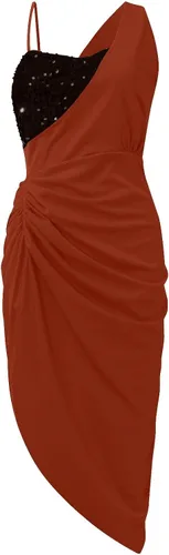 Vista 2 de Vestidos ajustados para mujer, vestido de noche sexy con lentejuelas y abertura de un hombro fruncido