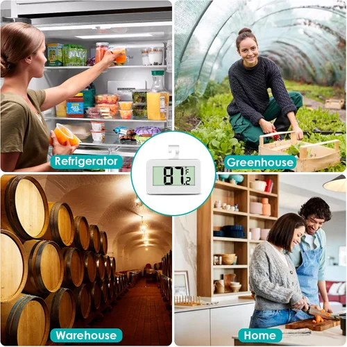 Vista 7 de Paquete de 4 termómetros digitales para refrigerador, termómetro impermeable para congelador, termómetro de alta precisión con gancho para cocina