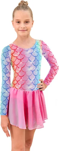 Vista 5 de Leotardos de gimnasia con falda para niñas, tutú de ballet, vestido de danza, leopardo, sirena, unicornio, falda de gimnasia