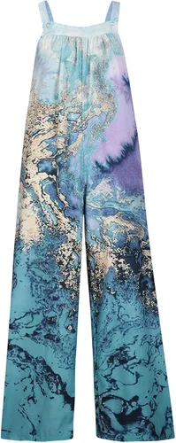 Vista 2 de PANOEGSN Womens Oversized Overalls Summer Bohemian Floral Bib Pants Causal Suspender Pleated Rompers Beach Palazzo Jumpsuits