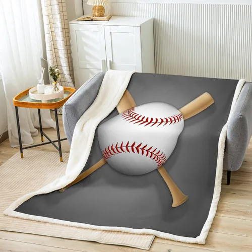 Vista 2 de Erosebridal Manta de béisbol impresa en 3D, manta de forro polar con diseño de bate de béisbol para niños, adolescentes y adultos, regalo