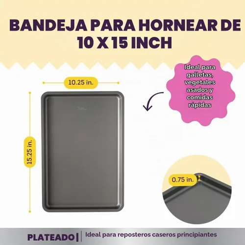 Vista 3 de Wilton Bandeja antiadherente plateada para hornear, hecha sin PFAS, 15.25 x