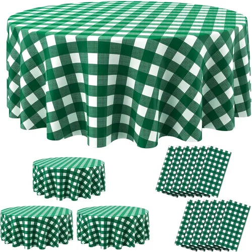 Vista 13 de Remagr Mantel Desechable de Cuadros Redondo de Plástico Buffalo Plaid Mantel de Mesa de 84'' Cubierta de Mesa Gingham para Picnic Camping BBQ Fiesta