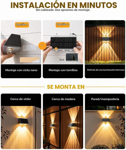Vista 6 de Luces solares para valla al aire libre con control remoto, paquete