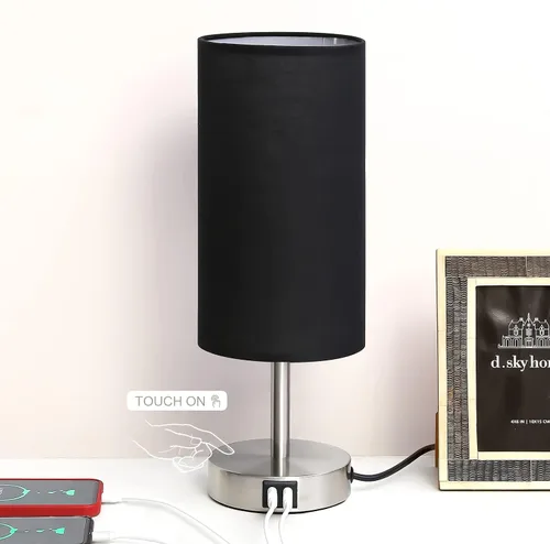 Vista 11 de Lámpara de escritorio Yarra-Decor con puerto USB, lámpara de mesa con control táctil de 3 niveles de brillo, lámpara de mesita redonda con pantalla