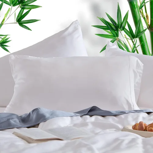 Vista 2 de SLEEP ZONE Juego de 2 fundas de almohada tamaño King, rayón derivado de bambú, color blanco, fundas de almohada suaves y transpirables con cierre