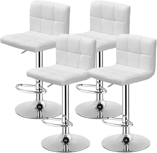 Vista 13 de WATERJOY Taburetes de bar giratorios, moderno cuadrado de piel sintética ajustable altura giratoria silla de bar con respaldo