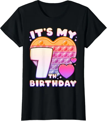 Vista 29 de Pop-it Birthday Girl 7 años de edad, Push it Pop Fidget Bubble Camiseta, Negro