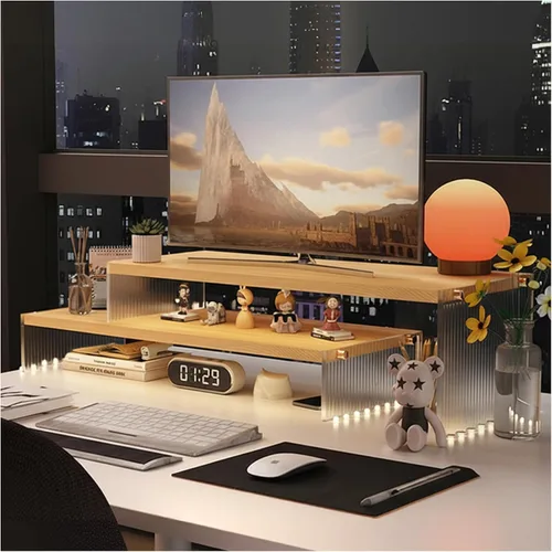 Vista 10 de YGYQZ Soporte elevador de monitor ajustable con patas acrílicas, soporte de monitor doble de 7.67 pulgadas de ancho para escritorio, organizador