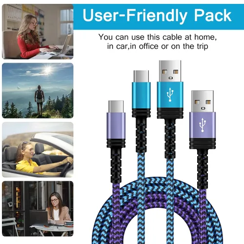 Vista 7 de [10 pies, 2 unidades] S23 USB C a USB A, cable de alimentación de teléfono Android de carga rápida tipo C, cable trenzado de nailon para Samsung