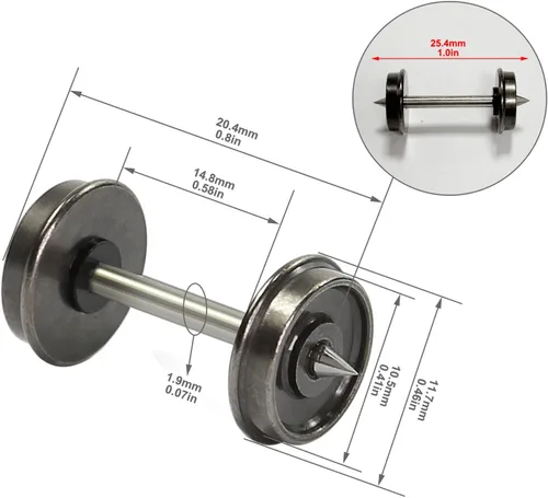 Vista 6 de 24pcs HO Escala 36 "Ruedas de Metal 1:87 Metal DC Ruedas Ejes de Metal C8721
