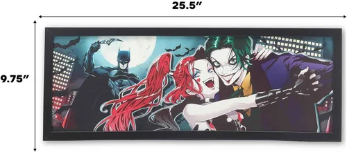 Vista 6 de DC Comics Batman Anime Joker y Harley Quinn - Decoración de pared de madera enmarcada - Arte de pared grande de DC Comics para el hogar
