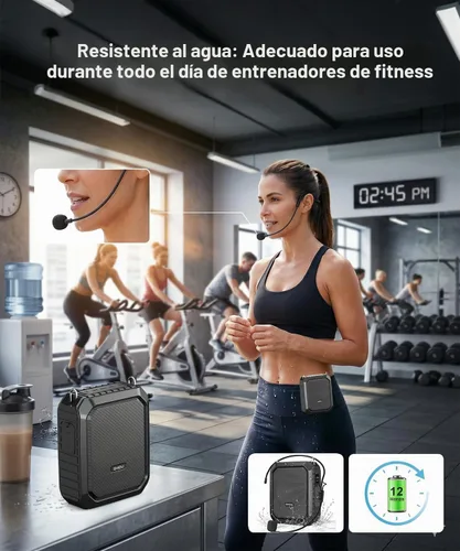 Vista 5 de SHIDU Amplificador de Voz para Profesor con Micrófono Portátil y Altavoz, Megáfono de 18W con Auriculares de Micrófono Cableado, IPX5 Impermeable