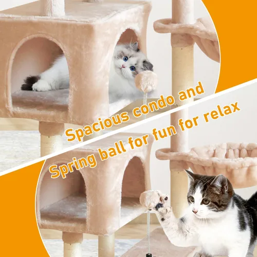 Vista 5 de KIYUMI - Árbol para gatos, torre para gatos, condominio con poste de rascado de sisal para gatos de interior, árbol para gatos con hamaca y juguetes