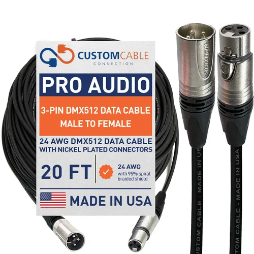 Vista 8 de Cable de datos XLR de 24 AWG (calibre) DMX512 de 1 pie de 3 pines macho a hembra para iluminación de escenario, luces LED de subida, luces de DJ