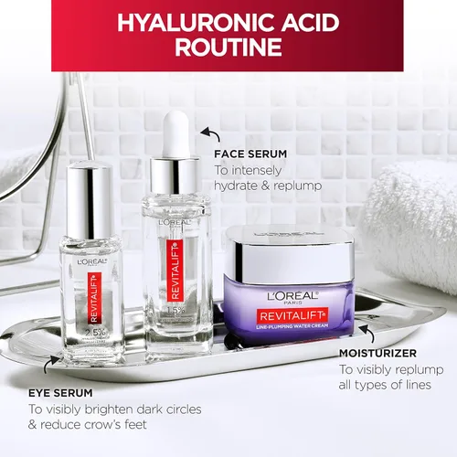 Vista 5 de L'Oreal Paris Revitalift Hidratante, crema de agua de ácido hialurónico con ceramidas, profundamente hidratante, sin fragancia, 1.7 onzas + muestra