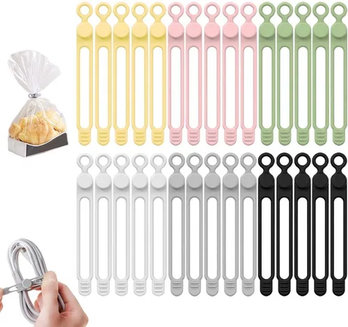 Vista 9 de Organizador de cables de datos, actualización 2025 de bridas de silicona reutilizables, organizador de cables elástico multiusos para agrupar y 10