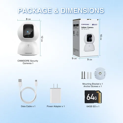 Vista 8 de Cámara interior 3K con tarjeta de 64 GB, detección de IA humana/mascota/facial, cámara de perro/gato/mascota interior con aplicación de teléfono