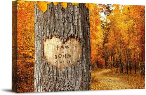 Vista 13 de Autumn Path - Lienzo personalizado o impresión fotográfica y obra de arte enmarcada con nombres de pareja, fecha especial en impresiones, gran