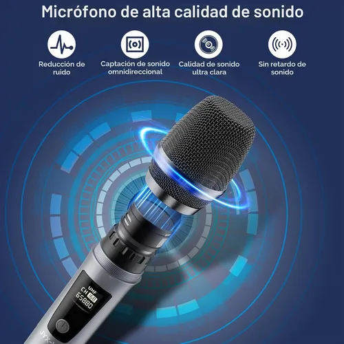 Vista 3 de JYX Micrófono inalámbrico, sistema de micrófono dinámico de mano profesional UHF de metal con receptor recargable de 1/4 pulgadas (0.250 in) enchufe