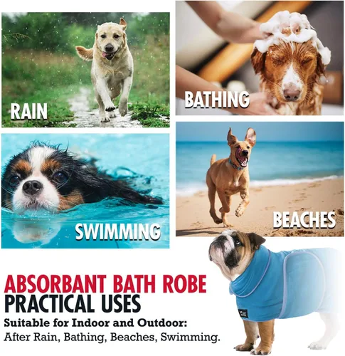 Vista 7 de Tuff Pupper Bata de baño para perro de secado rápido, toalla de felpa de 800 GSM, bata de baño súper absorbente para mascotas y cachorros, capucha