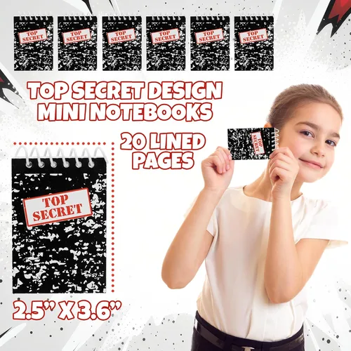 Vista 3 de Bedwina Top Secret - Mini cuadernos para recuerdos de fiesta infantil (paquete de 24) cuadernos pequeños en espiral para decoración de fiestas