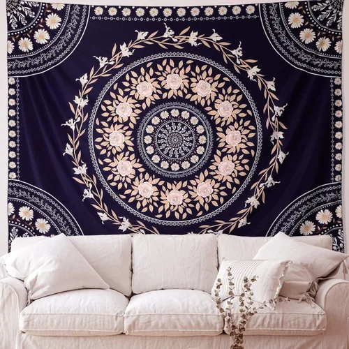 Vista 4 de FLY SPRAY Tapiz estético de mandala, tapices bohemios para colgar en la pared, tapiz de medallón floral de rosa oscura, arte de pared bohemio