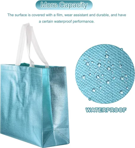 Vista 5 de MECCANIXITY 60 bolsas de regalo reutilizables, bolsa de compras brillante con asas para fiestas de cumpleaños, bodas, Navidad