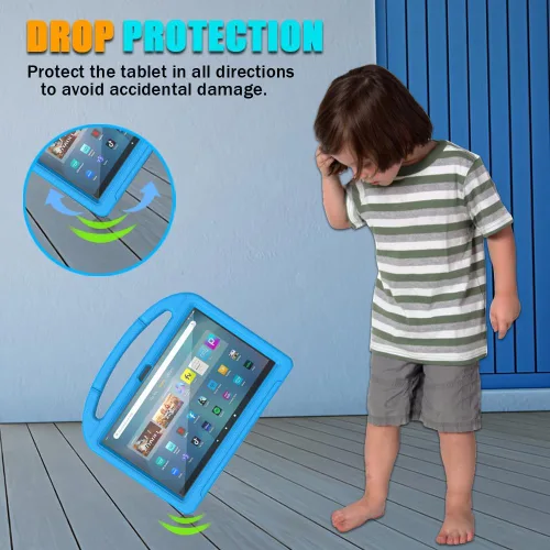 Vista 3 de Funda para tablet Amazon Fire Max 11 para niños (13ª generación, versión 2023), ligera, a prueba de golpes, con asa y soporte para tablet Kindle Azul