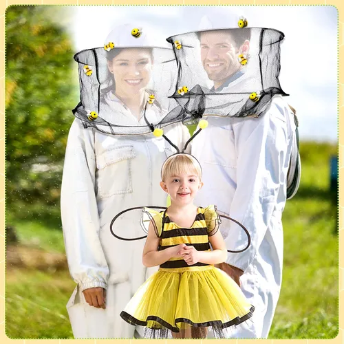 Vista 5 de Unittype Juego de 22 piezas de disfraz de apicultor de Halloween que incluye 2 sombreros de guarda de abejas y velo, 10 abejas de fieltro de lana