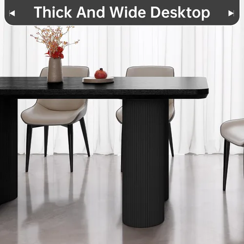 Vista 3 de Mesa de comedor rectangular de 62.99 pulgadas para 4-6 personas, mesa de cocina moderna con patas en forma de onda, mesas de comedor para cocina