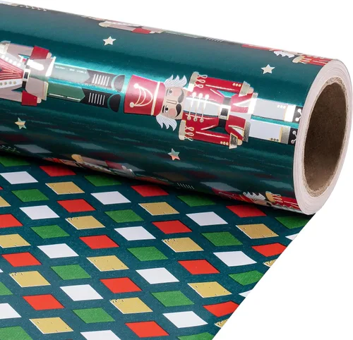 Vista 13 de RUSPEPA Reversible Christmas Wrapping Paper Roll, Mini Roll, Gingerbread Pinecone and Snowflake Design Gift Wrap for Christmas Presents, Winter