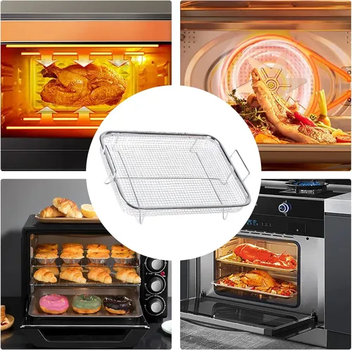 Vista 2 de Cesta para freidora de aire para horno: 2 cestas para freidora de aire, sartén de aire de 11.8 x 8.7 x 2.2 in, cesta de freír antiadherente, bandeja