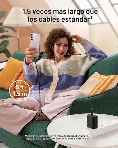 Vista 4 de Anker Cargador súper rápido USB-C de 25 W, cargador Anker (no plegable) con cable USBC, soporta carga rápida PPS para Samsung Galaxy S23 Negro