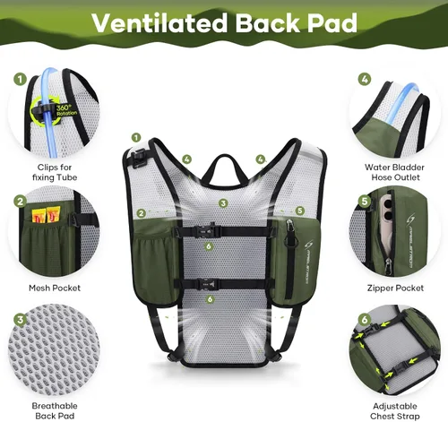 Vista 3 de Maelstrom Hydration Backpack with 2L Water Bladder,Lightweight Running Vest BPA-free,Breathable Shoulder and Back panel,Adjustable Chest