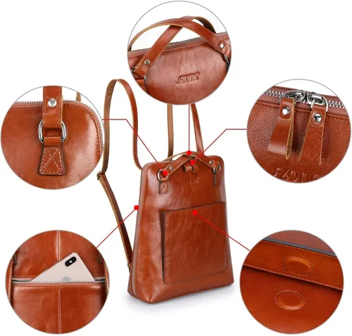 Vista 6 de S-ZONE Mochila de cuero para mujer, bolso de hombro casual, mochila de moda, L