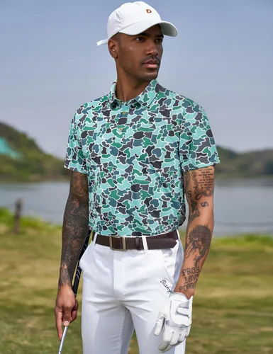 Vista 170 de TAPULCO Camisetas tipo polo de secado rápido para hombre, diseño de camuflaje, atléticas, ligeras, transpirables, casuales, para golf