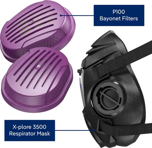 Vista 4 de Dräger X-plore 3500 half-face respirator mask with P100 particle filters against smoke particles from wildfire