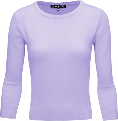 Vista 32 de YEMAK suéter de punto casual básico ligero con cuello redondo y manga 3/4 para mujer A.mk3636 - Negro