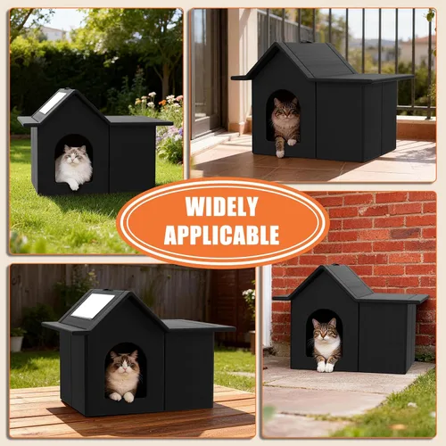 Vista 3 de Casa para gatos al aire libre, refugio resistente a la intemperie para mascotas, cama duradera para gatos al aire libre e interior, fácil montaje