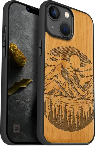 Vista 11 de Carveit Funda magnética de madera para iPhone 14 [madera natural y TPU suave negro] Funda protectora de madera única y elegante a prueba de golpes