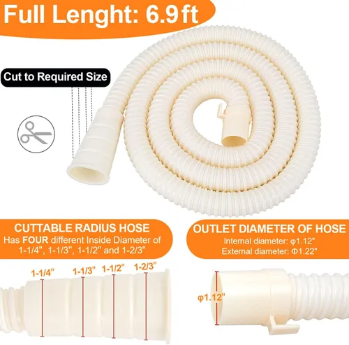 Vista 2 de MyLifeUNIT Kit de extensión de manguera de desagüe para lavadora, Ajuste universal para toda manguera de desagüe, 6 pies Beige