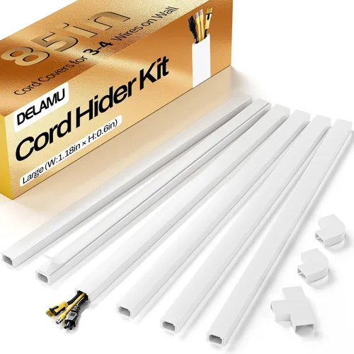 Vista 29 de Delamu Ocultador de cable beige, cubiertas de cable de 85 pulgadas para cables en la pared, ocultadores de cables de un cable, cubiertas de alambre