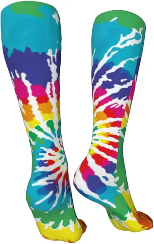 Vista 2 de Calcetines largos unisex con patrón de teñido anudado y teñido anudado, calcetines largos para niños y niñas, 19.7 in, un color, talla única