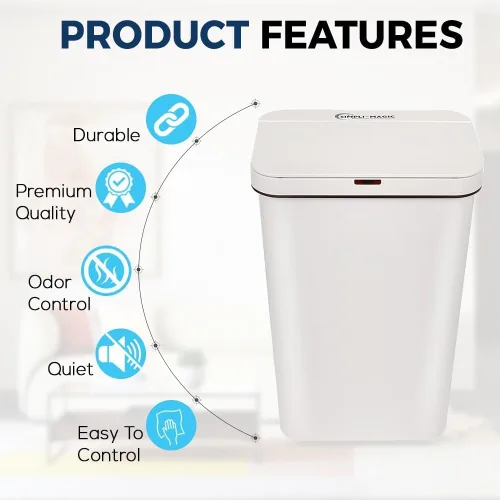 Vista 5 de SIMPLI-MAGIC Cubo de basura con sensor de movimiento sin contacto de 13 galones (50L) – Cubo de basura automático sin manos para cocina, hogar