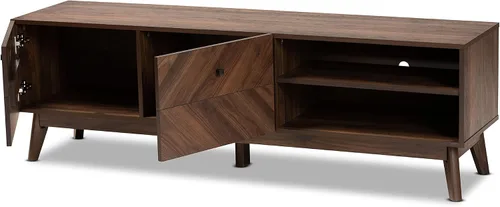Vista 2 de Baxton Studio Hartman Mid-Century - Soporte de TV de madera con acabado marrón nogal moderno