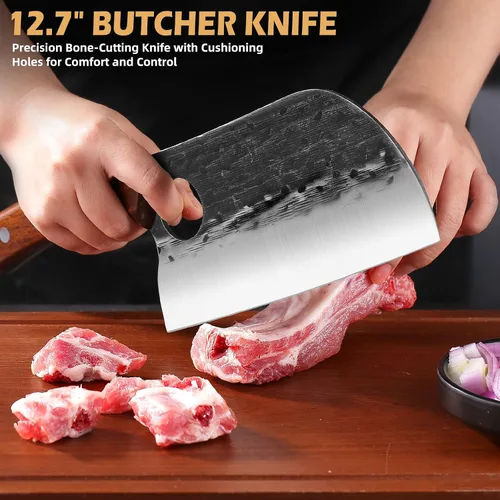 Vista 2 de Juego de 3 cuchillos de chef, juego de cuchillos de carnicero de cocina japonesa, cuchillos de chef serbios, cuchillos de deshuesado vikingos, acero