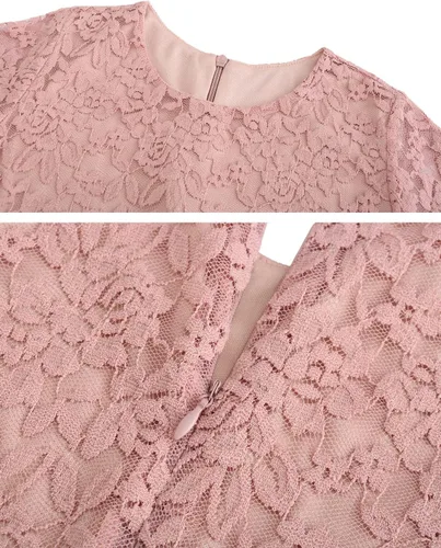 Vista 3 de Vestido de fiesta semiformal de encaje floral con manga 34 para niñas de 4 a 11 años