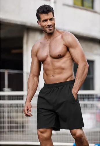 Vista 2 de COOFANDY Pantalones cortos de entrenamiento de gimnasio para hombre de 7 pulgadas, paquete de 2 pantalones cortos deportivos de secado rápido
