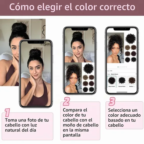 Vista 5 de HOOJIH - Moño desordenado para el pelo, pieza de pelo con cordón elástico, onda suelta, gran moño rizado, corto, extensión de cola de caballo Negro
